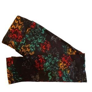 1241 LuLaRoe Leggings Size OS Black Green Stained Glass Print New